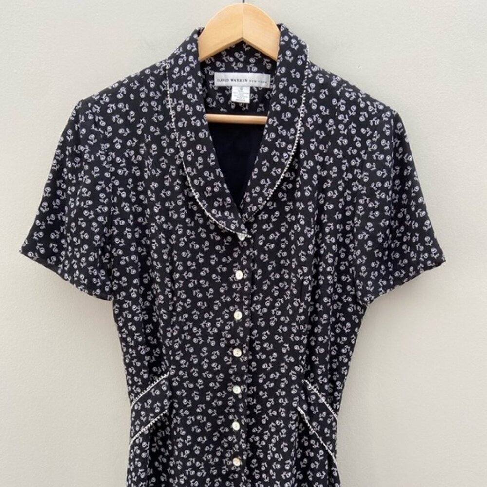 90s David Warren Button Front Long Floral Vintage Short Sleeve Party